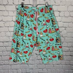 I Love Lucy Women's Hearts Baking Printed Cropped Pajama Pants Aqua Blue Size XL